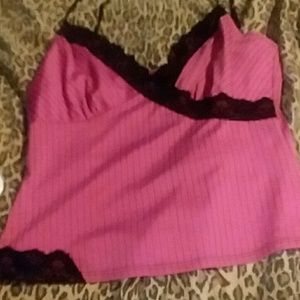 A silky black and maroon tank top.